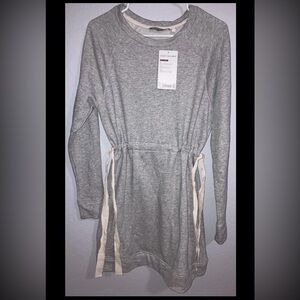 Athleta Heather Gray Studio Cinch Sweatshirt Athleisure Drawstring Dress S NWT